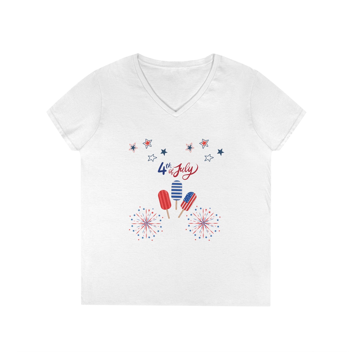 4th of July Celebration V-Neck T-Shirt | Patriotic Tee, Holiday Outfit, Summer Fashion, Fireworks Design, USA Pride