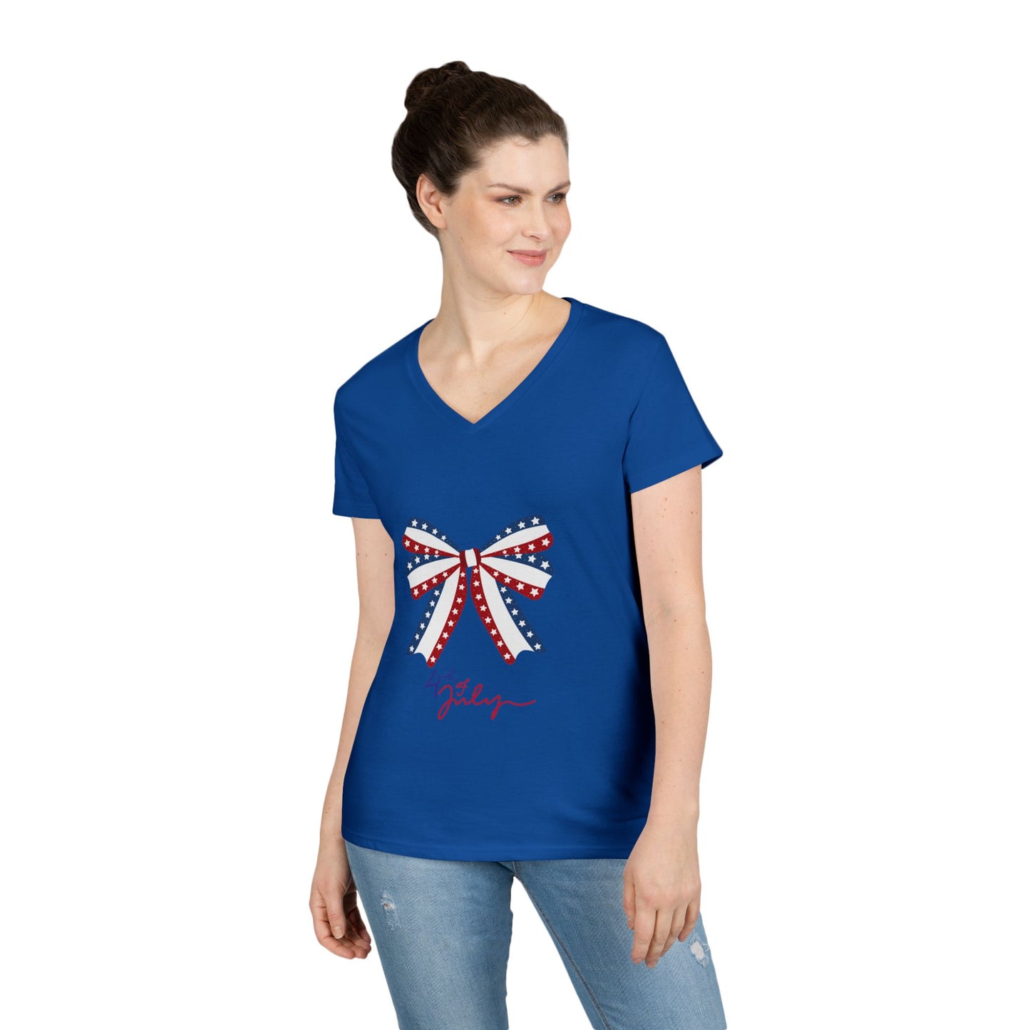 Fourth of July Bow T-Shirt, Patriotic Tee, Women's Holiday Top, Fun Summer Shirt, Independence Day Fashion