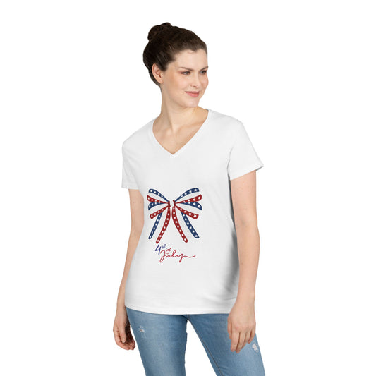 Fourth of July Bow T-Shirt, Patriotic Tee, Women's Holiday Top, Fun Summer Shirt, Independence Day Fashion