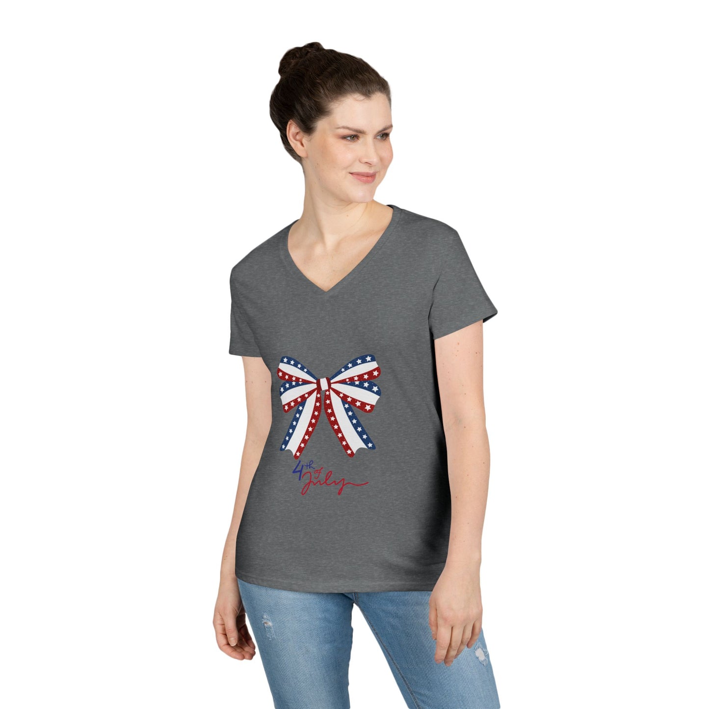 Fourth of July Bow T-Shirt, Patriotic Tee, Women's Holiday Top, Fun Summer Shirt, Independence Day Fashion