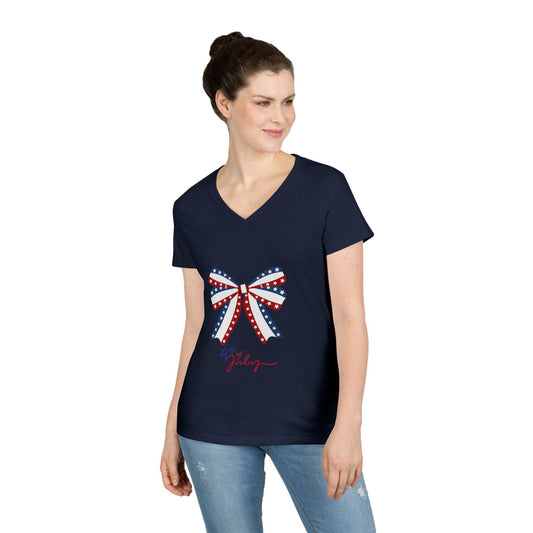 Fourth of July Bow T-Shirt, Patriotic Tee, Women's Holiday Top, Fun Summer Shirt, Independence Day Fashion